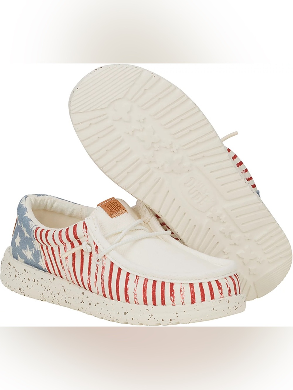 Hey Dude White Canvas Slip-On with Red Stripes